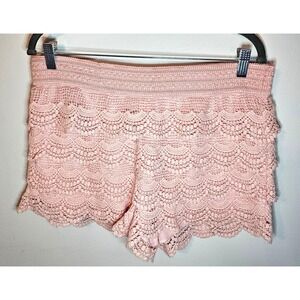 No Boundaries Pink Wine Crochet Lace Shorts XL Boho Tiered Scalloped NJ25B773